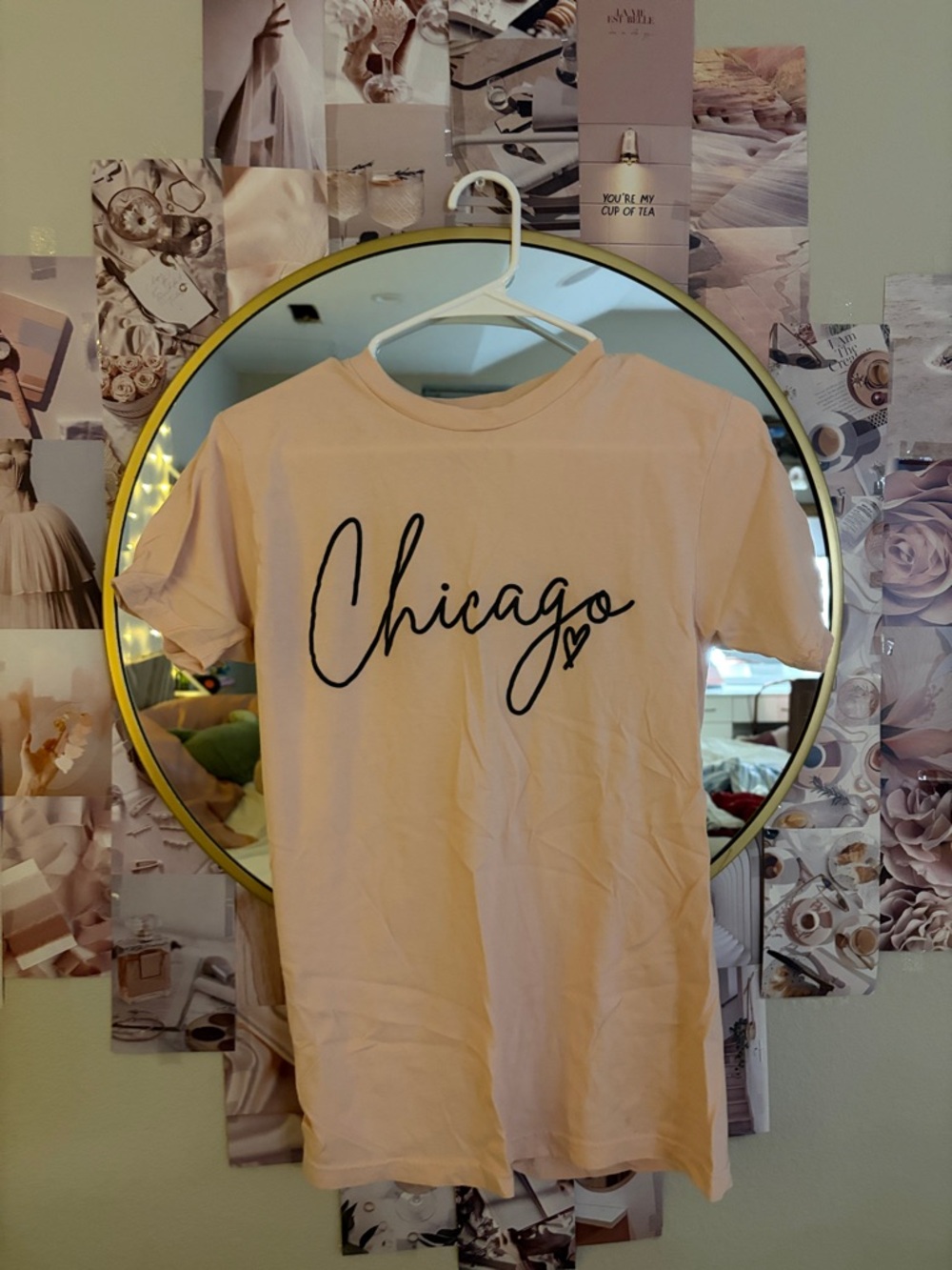 Chicago Script Tee in Light Pink